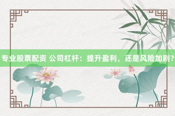专业股票配资 公司杠杆：提升盈利，还是风险加剧？