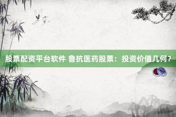 股票配资平台软件 鲁抗医药股票：投资价值几何？