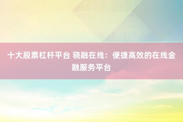 十大股票杠杆平台 骁融在线：便捷高效的在线金融服务平台