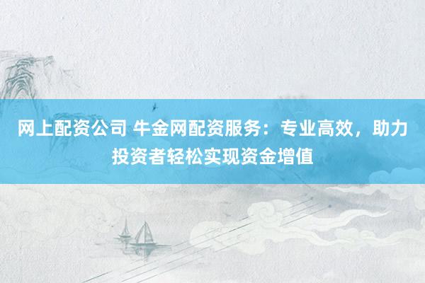 网上配资公司 牛金网配资服务:专业高效,助力投资者轻松实现资金增值