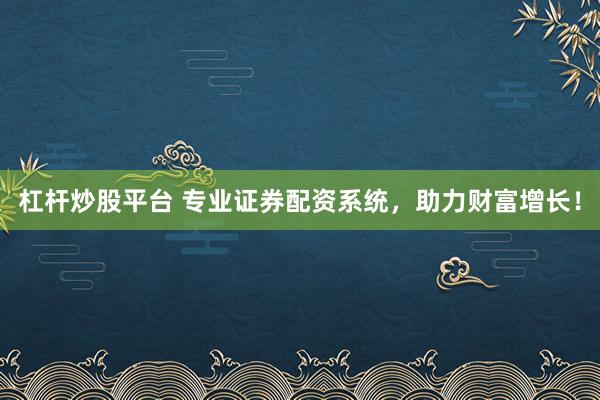 杠杆炒股平台 专业证券配资系统,助力财富增长!