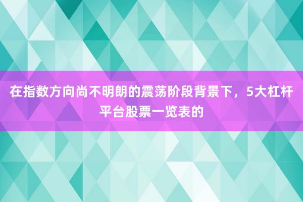 在指数方向尚不明朗的震荡阶段背景下，5大杠杆平台股票一览表的
