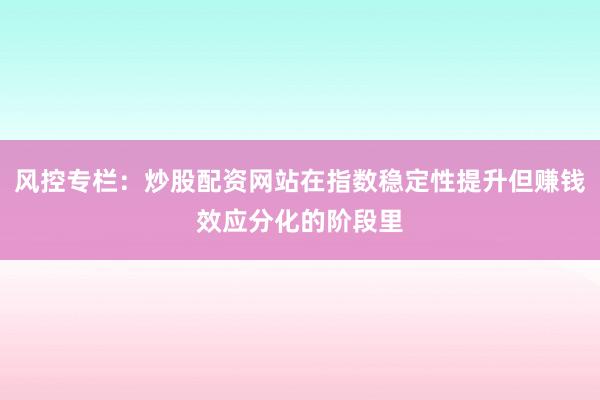 风控专栏：炒股配资网站在指数稳定性提升但赚钱效应分化的阶段里